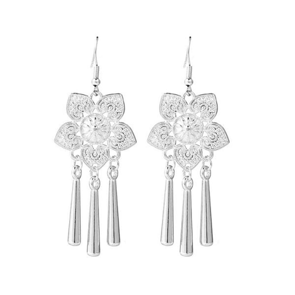 Retro Miao Silver Tassel Earrings: Ethnic Yunnan Long Dangle Women's Jewelry