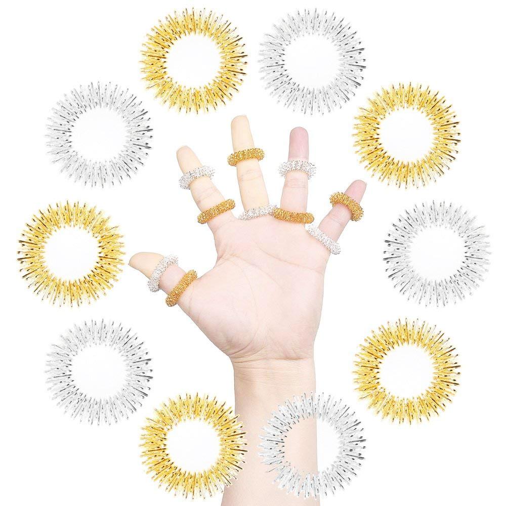 Tcare 5Pcs Acupressure Massage Rings 2Pcs Wrist Rings Chinese Medicine Pain Relief Finger Circulation Therapy
