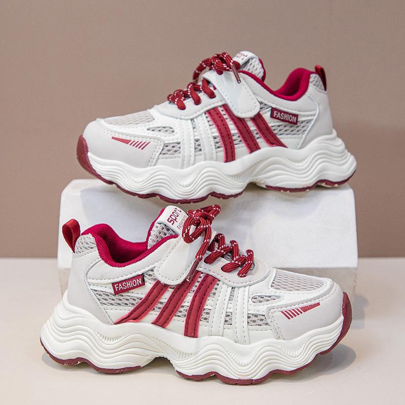 

Students Sneakers Non-slip Lightweight Boys Girls Sports Shoes Mesh Breathable 2025 New Kids Basketball Shoes Thick Soft Sole 27 красный