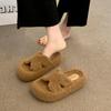 Premium soft-soled fluffy slippers for women's outer wear 2025 new autumn and winter thick-soled wool rolls home one-word cotton mop