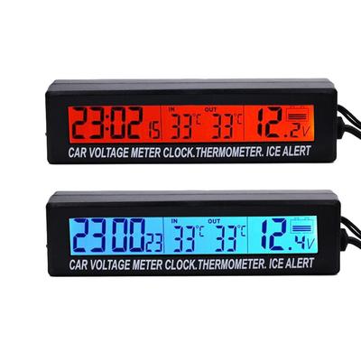 VIGORSTRENG 3-in-1 Digital Car Thermometer/Voltmeter with Alarm Clock and Blue/Orange Backlight