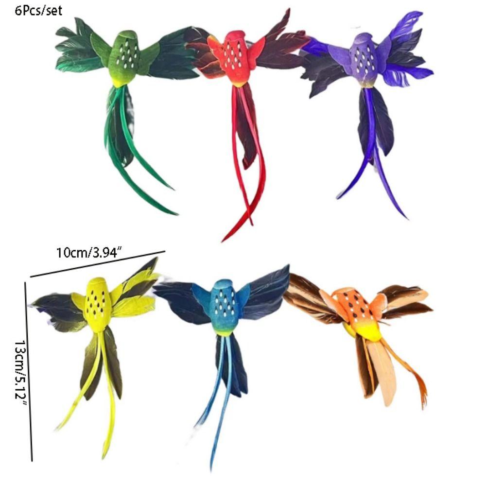 6Pcs Artificial Feather Colorful Hummingbird Painting Birds Figure Simulation Bird Statue Home
