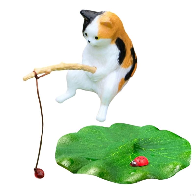 62KD Creative Cats and Ladybird Leaf Resins Sculpture for Unique Fishtank Ornaments