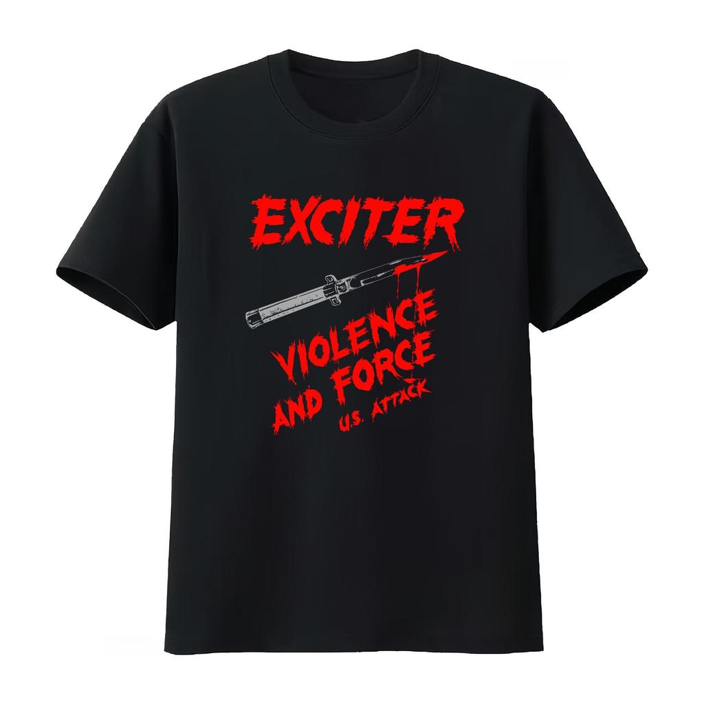 Vintage Exciter TShirt Violence and Force US Attack Retro Punk Rock Style Comfortable Streetwear Unisex Women Summer T Shirt