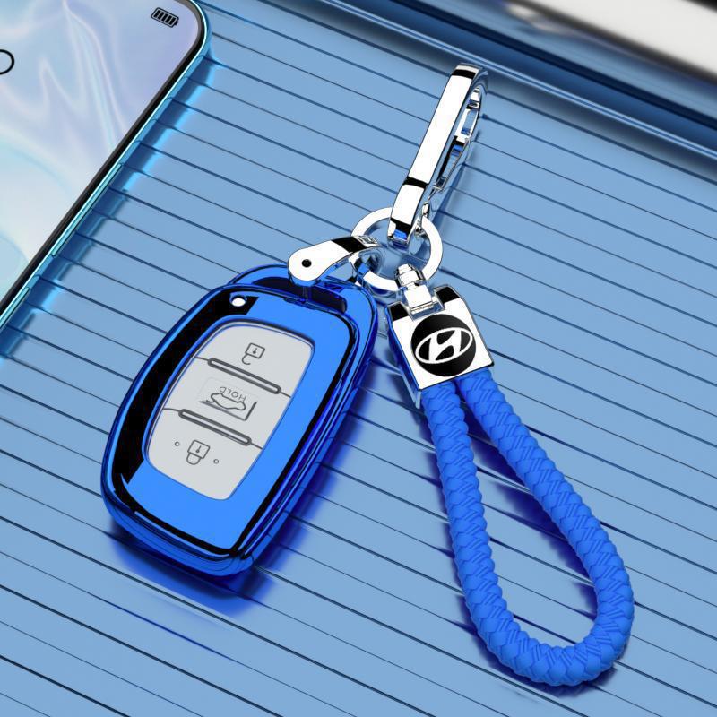 Key Cover Case and Buckle Chain for 2015-2020 Hyundai Tucson - Compatible with Beijing 19 and 2018 models.