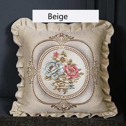 

Jacquard Flower Cushion Pillowcase Retro European Style Living Room Sofa Backrest High Precision Embroidery Cushion Cover 45*45 45x45cm бежевый