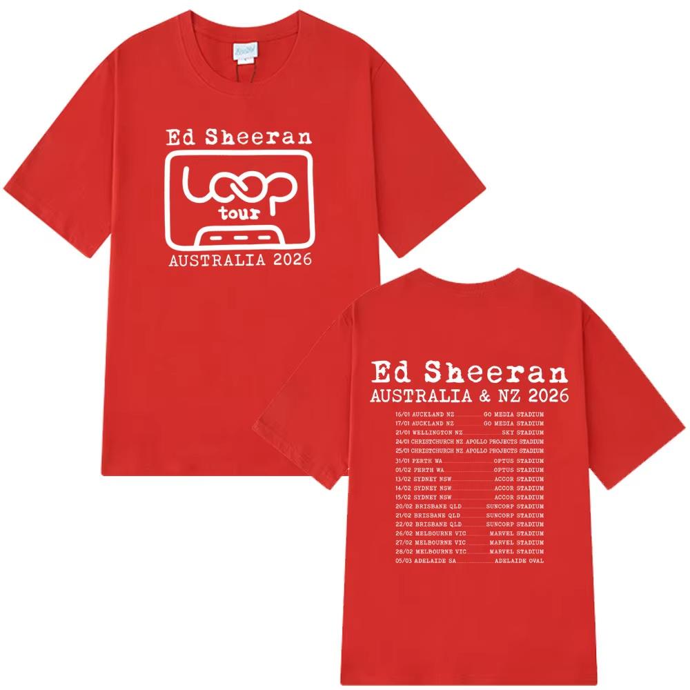 Ed Sheeran Loop Tour Australia and New Zealand 2026 Tour T Shirt Men's Harajuku T-shirt Summer Casual Cotton T-shirts Streetwear