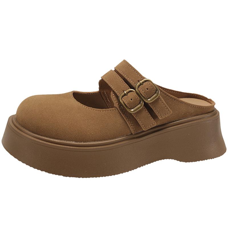 Versatile and Lightweight Retro Thick-bottomed Bag Head Slippers for Women's 2025 New Autumn and Winter Outer Wear To Increase the Height of Mary Jane