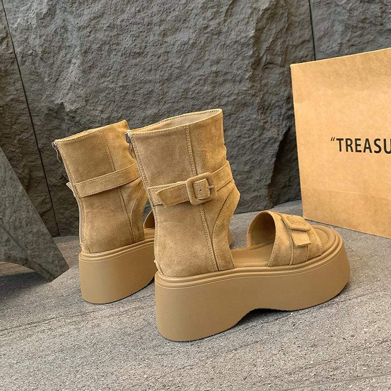 Inner heightening sandals summer new thick-soled high-heeled sandals women's versatile retro trousers cool boots