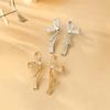 Luxury Bow Heart Stud Earrings Rhinestone Ribbon Design Chic Fashion Jewelry Elegant Everyday Commuter Niche Style