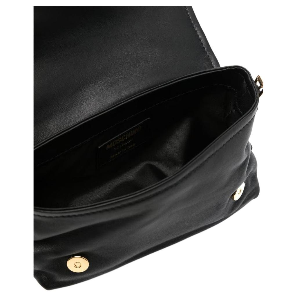 Moschino Logo Detail Magnetic Snap Leather Crossbody Shoulder Bag Women bags Black A755280021555