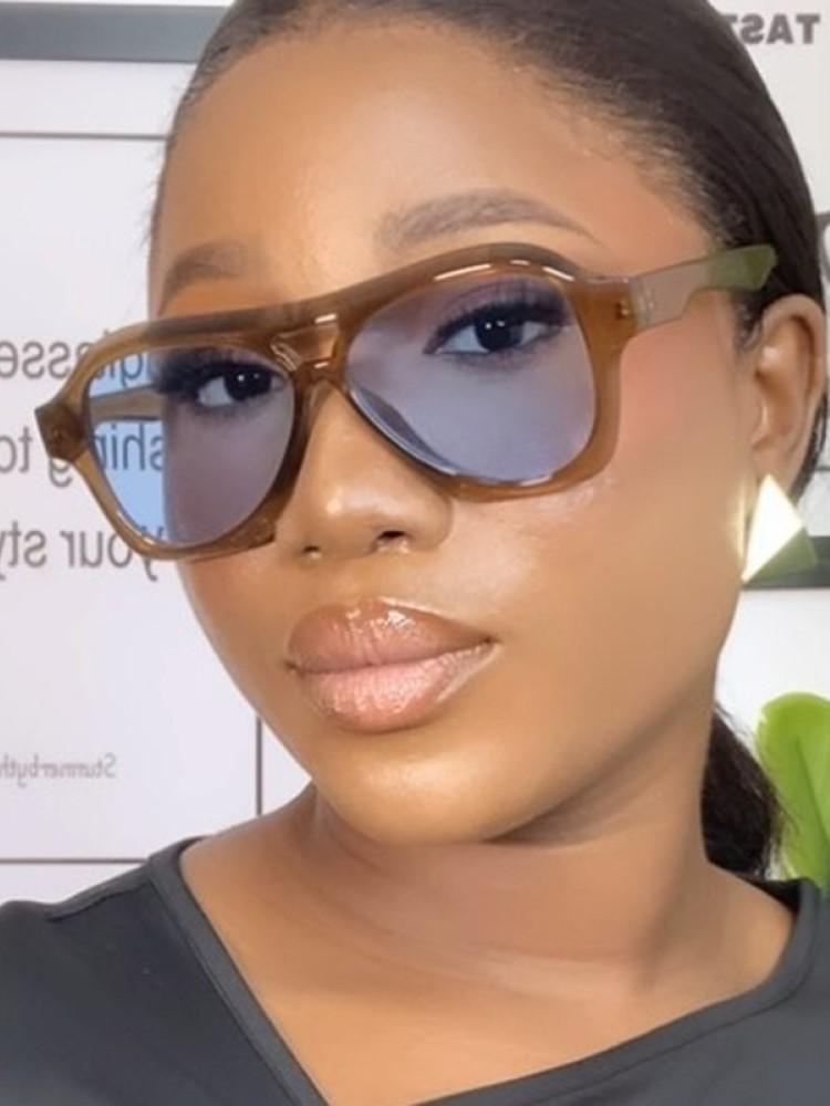 Retro Double Beam Large Frame Sunglasses For Women New Retro Fashion Brand Square Sun Glasses Eyeglasses Men