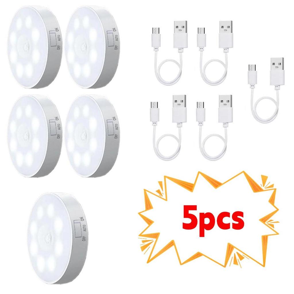2/3/4/5 stk Bevegelsessensor LED Nattlys USB Oppladbar Nattlampe for Kjøkkenskap Garderobelampe Trapp trådløs Skaplampe