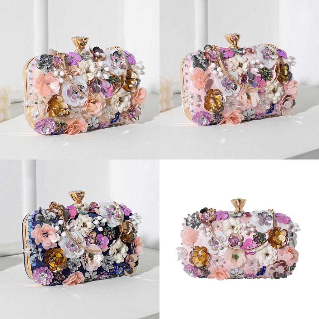 Pochette da sera floreale fatta a mano con perle per donna con chiusura a lucchetto per eventi formali