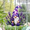Acrylic Lavender Gnome Suncatcher, Stained Glass Effect Window Hanging Ornament for Whimsical & Floral Lover Gifts