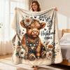 Highland Cow And Floral Design Soft Flannel Blanket Cozy Lightweight Throw for Camping Travel Home Machine Washable All-Season Use