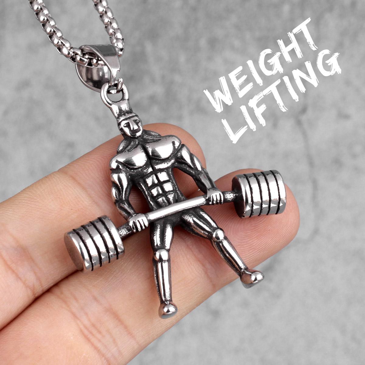 

Weightlifting Fitness Bodybuilding Men Necklaces Pendants Chain for Boy Male Stainless Steel Jewelry Creativity Gift Wholesale 60cm