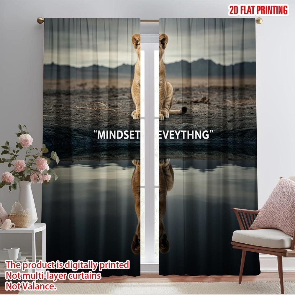 

2pcs 2D flat printing Window Curtains Lion Cub Reflection Mindset Polyester Without Electricity All Season Party & Holiday Decor 52.50×116.00 CM 2pcs