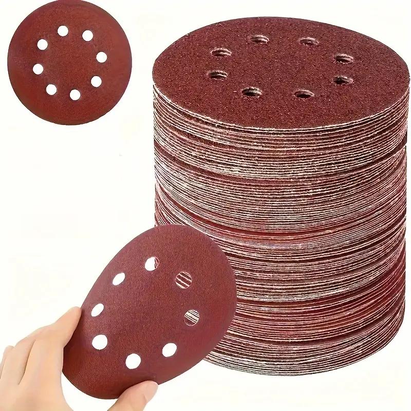 30PCS 5 inch (125mm) round sandpaper, 8-hole sanding sandpaper, 60/80/100 mesh, suitable for polishing
