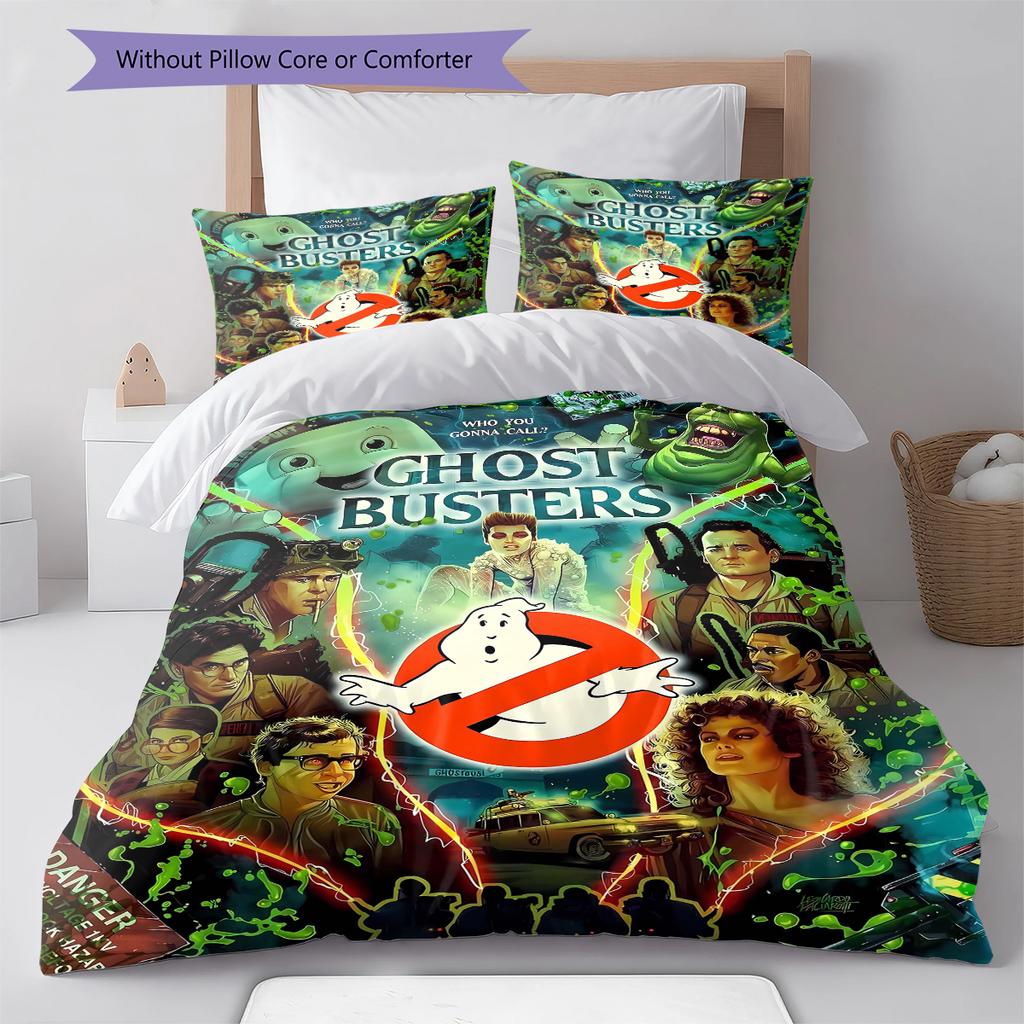 Ghostbusters Pattern Bedding Quilt Set Quilt Cover Pillowcase Home Decoration Gift (1 * Duvet Cover + 2 * Pillowcase, Without Core)