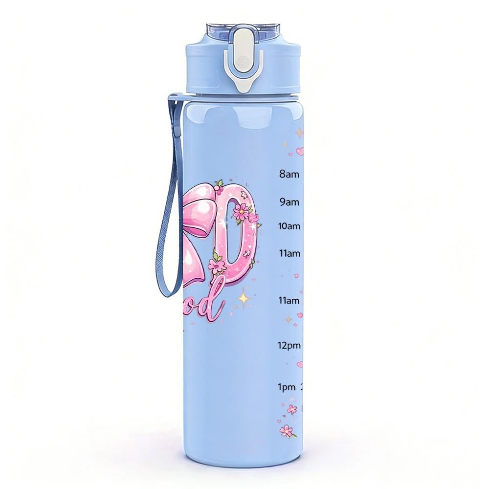1PC God Is Good Pink Lettering Quote Art 750ml Color Plastic Sports Water Bottle Leakproof Flip Straw Lid Suitable for Sports Office Home Use
