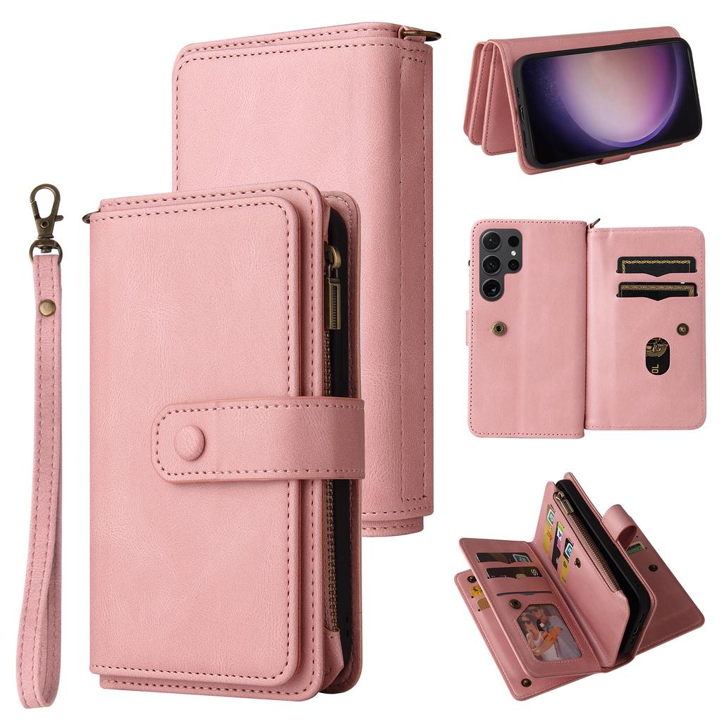 For Samsung Galaxy S24 Ultra Zipper Wallet Case with 15 Card Slots and Strap Leather Phone Cover