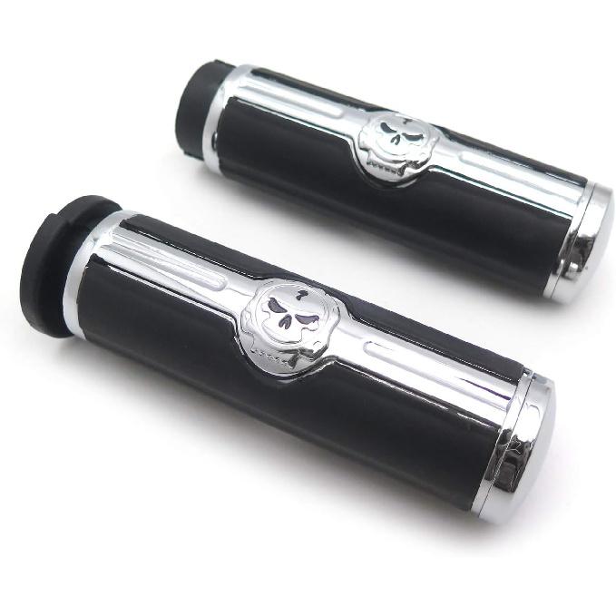 XKMT-Chromed Handlebar Skull Grips to Compatible with 96-07 Touring Models and96-later VRSC XL XR Dyna Softail(Except FLSTSE2/3 FLSTNSE and FXSBSE)