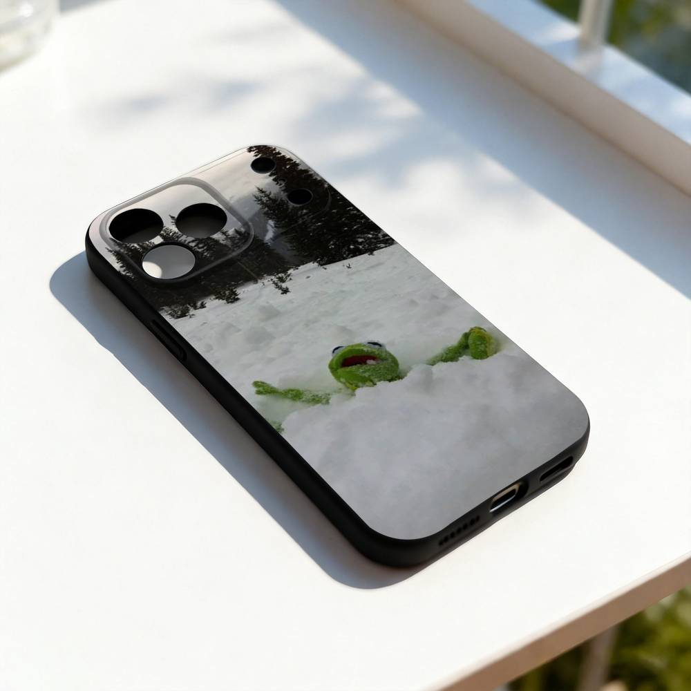 K-Kermit-t the frog Cute Phone Case For iPhone 17,16,15,14,13,12,11,Pro,Max,Plus,E,SE4,Air,Mini Black Soft Cover iPhone17promax