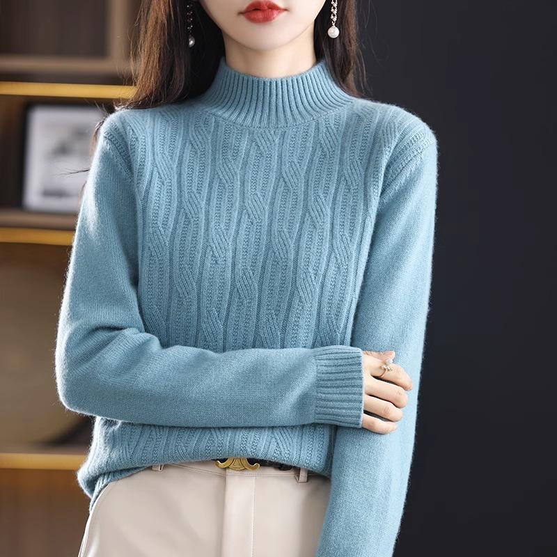 Half Turtleneck Pullover Women's Casual Long-sleeved Loose Sweater Thickened Solid-color Knitted Sweater for Autumn and Winter