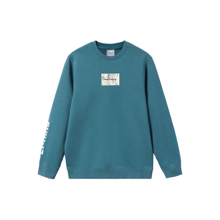 Li Ning Sports Fashion Collection Sweatshirts Men's Turquoise Crew Neck Moderate Regular AWDR945-2