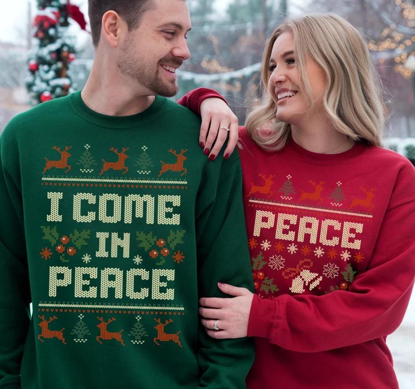 Matching Couples I Come In Peace Christmas Shirt, Couples Ugly Xmas Sweater 2XL