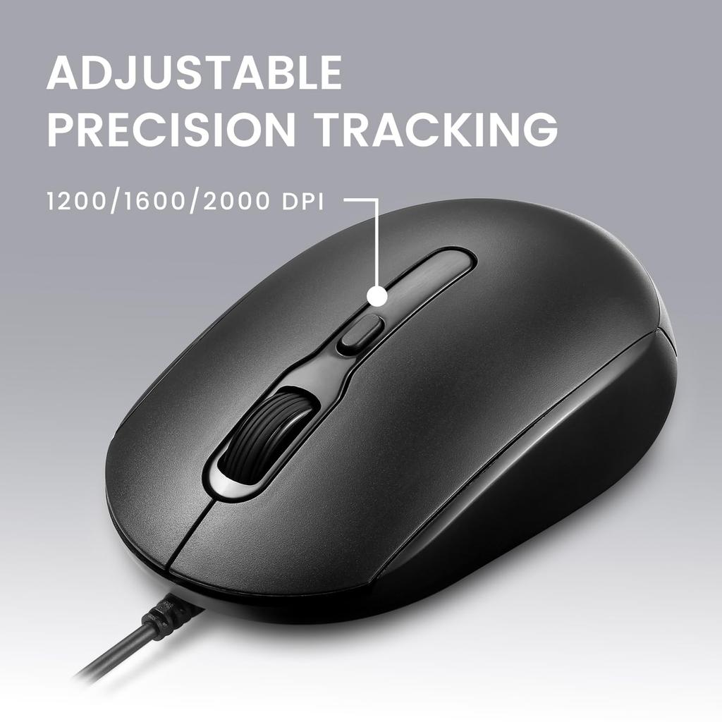 Perixx Wired Mouse with 60cm Black PERIMICE-222CB2 Type-C Connection, Cable,