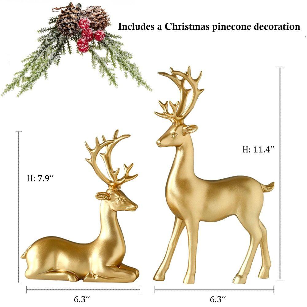2PCS Resin Christmas Reindeer Figurines Miniature Figurine Sitting Standing Deer Elk Sculpture Home Decoration Ornament