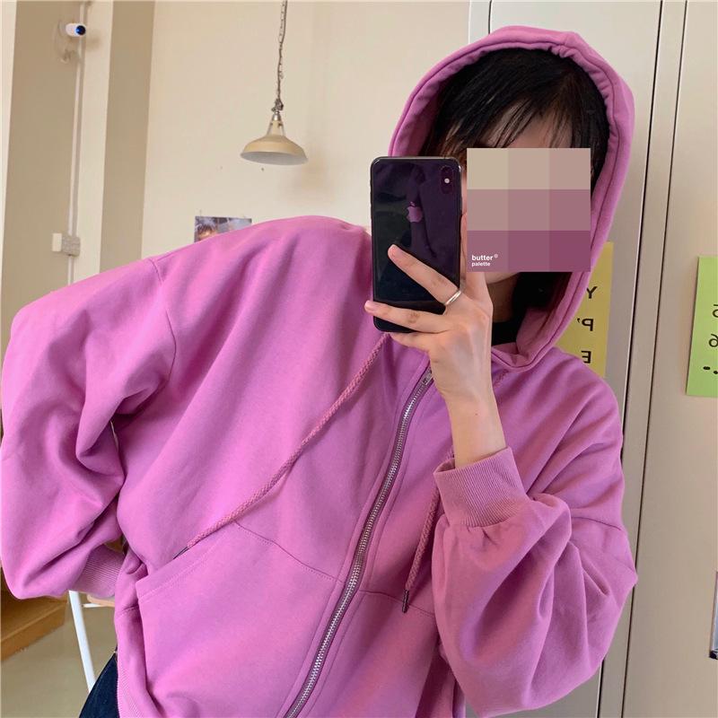 2026 New Women's Korean-Style Loose Hooded Cardigan: Long Sleeve Zipper Jacket for Spring & Autumn