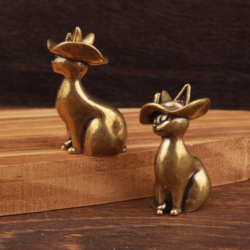 1/2Pcs Brass Brass Princess Cat Statue Creative Animal Desk Ornaments Desktop Home Decor Collection Cute Statue Ornaments