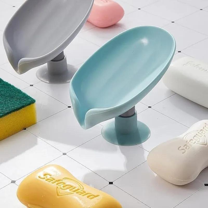 Soap Box Self Draining Soap Dish Holder Easy Clean Soap Dish Leaf Shape Soap Box Tray Soap Dish Bathroom Wash Basins Accessories