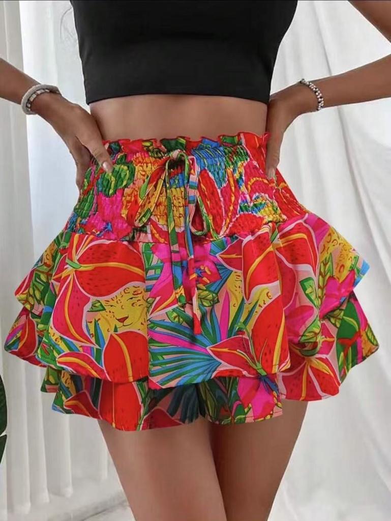 Women's Fashion Printed Wide Leg Shorts, Loose And Versatile Casual Pants