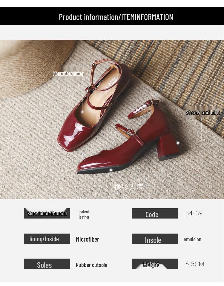 2026 Retro Patent Leather Mary Jane Heels - Women's Chunky Double Buckle Flats