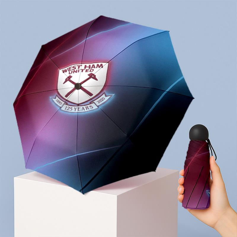 Ombrello Pieghevole Compatto West Ham United Modello Calcio Stampato Mini 5 Pieghe 8 Stecche Antivento Impermeabile Leggero Portatile
