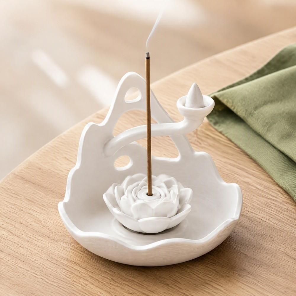 Plastic Lotus Incense Holder Mountain Lotus Design Backflow Incense Burner Spa
