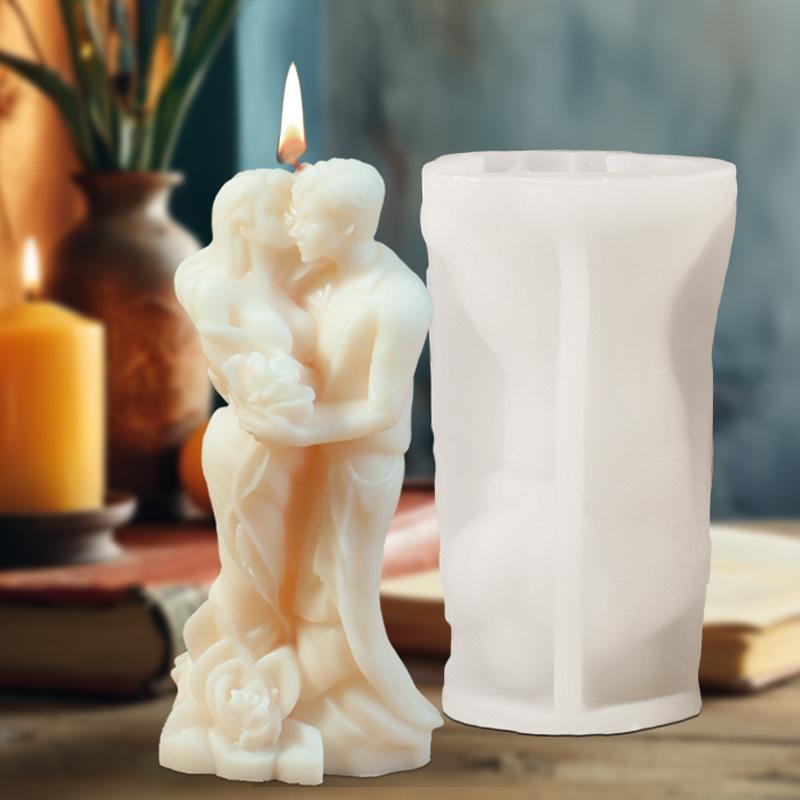 3D Valentine's Day Candle Mold DIY Handheld Rose Couple Kiss Sculpture Aromatherapy Gypsum Mold Chocolate Cake Baking Decor Gift