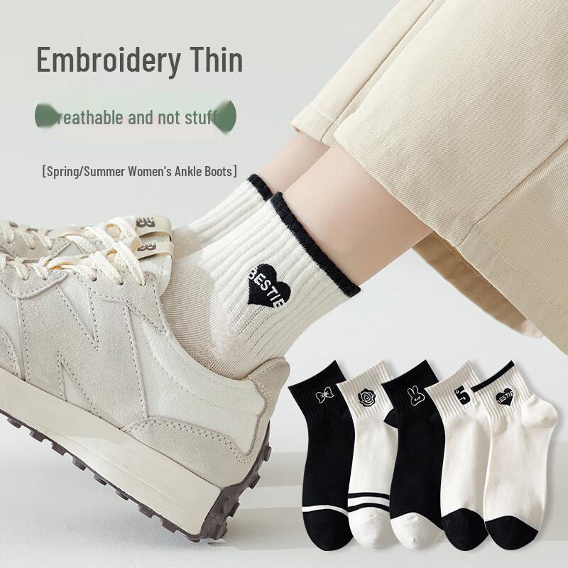 Yuzhaolin Women s 5-Pair Cotton Ankle Socks M