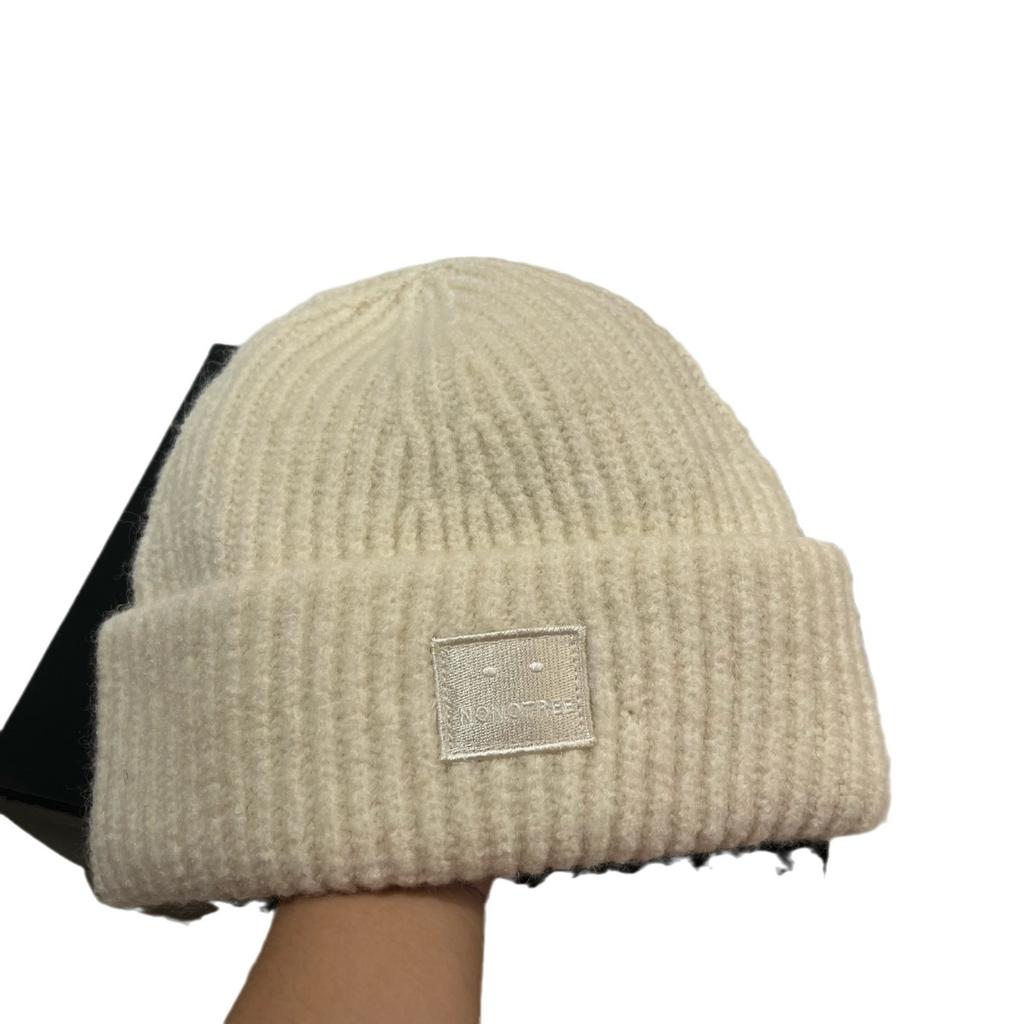 Embroidery Square Expression Wool Blend Knitted Hat Winter Warm Soft Waxy Enlarged Version Ear Protection Wool Hat Women