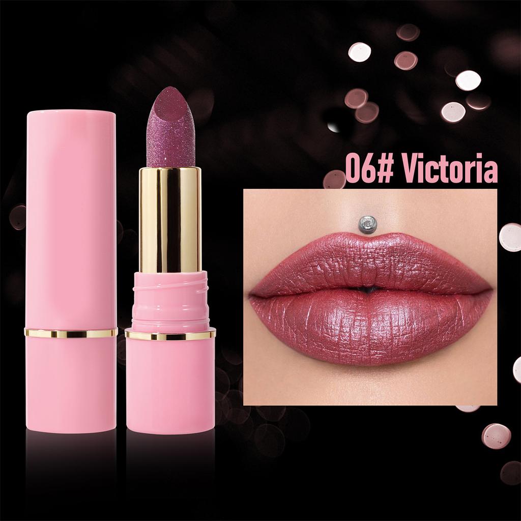 HANDAIYAN Satin Shimmer Cream Lipstick, Diamond Glitter Pearl Lipstick, Moisturizing Long-Lasting Waterproof Shimmery Lip Makeup for Women