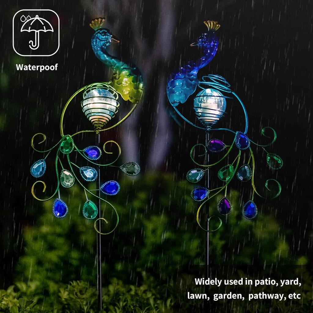 Viveta Garden Solar Lights Decorative, 2 Pack Metal Peacock Solar Lights Stake for Outdoor Garden Patio Yard Lawn Decorations