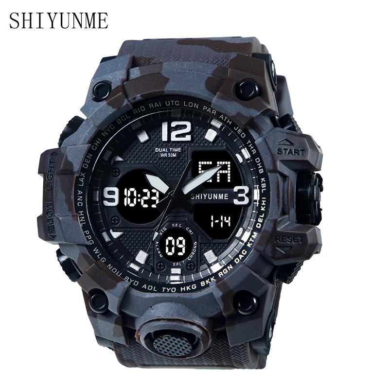 

SHIYUNME Fashion Sports Waterproof Watch Men Top Luxury Brand Military Digital Quartz Wristwatch Mens Dual Display Backlight Clock коричневий