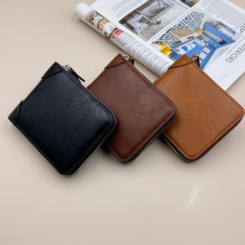 1Pc Men Wallets Leather Zipper Purse Man Slim Card Horders Quality Male Short Multi-Card Wallet Coin Pocket Purse