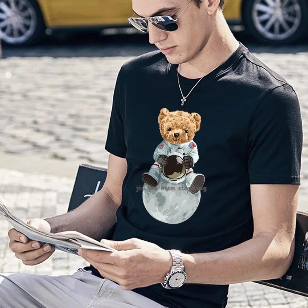 Funny Cartoon Bear Summer Men T Shirt High Quality Short Sleeve Cotton Unisex Birthday Gift Lover T-shirts Streetwear Tees