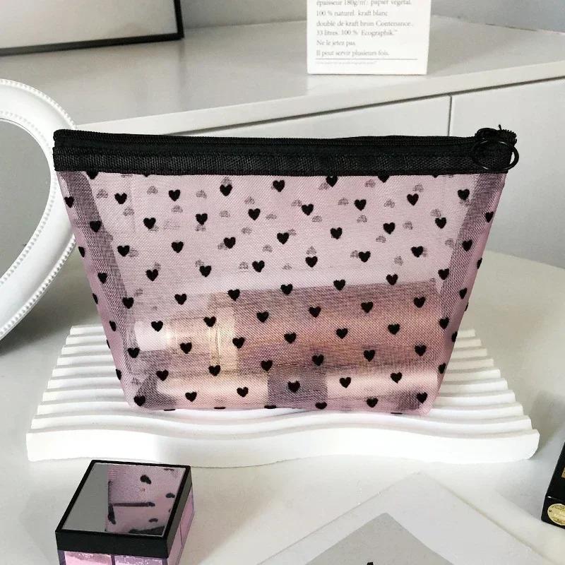1Pcs Hot Mini Transparent Heart Makeup Bag Women Portable Lipsticks Cosmetic Storage Pouch Black Clear Cute Small Make Up Bag