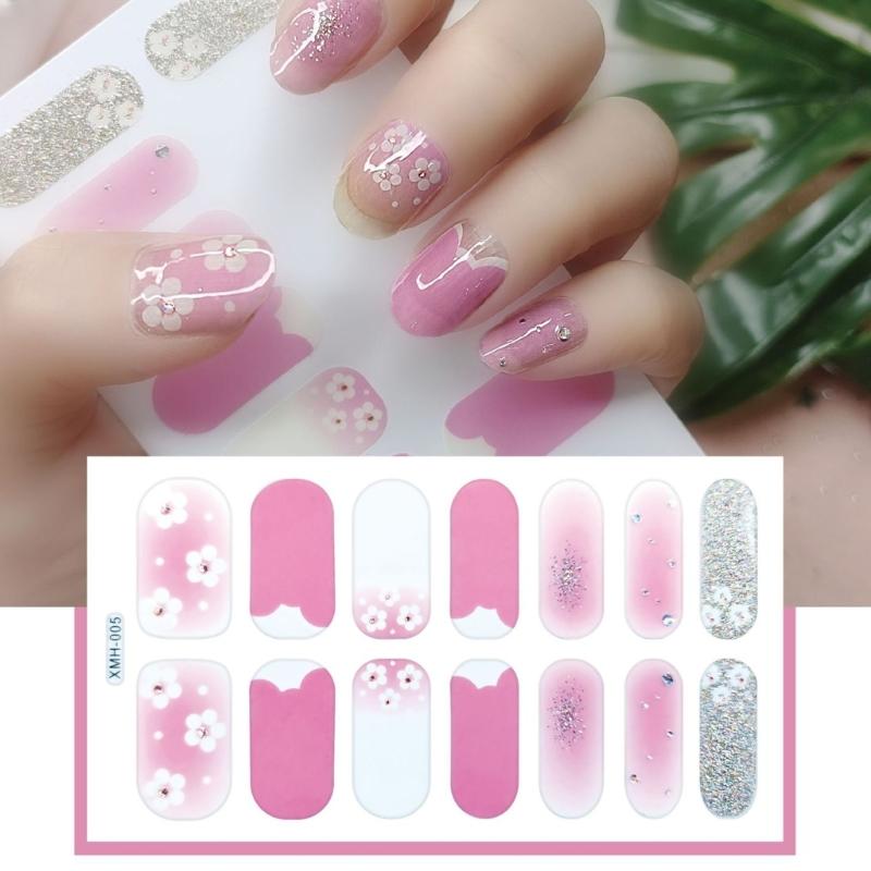 Flower Gradient Nail Sticker Full Wraps Nail Art Stickers Self-Adhesive Nail Art Decal Strips for DIY Nail Art Decor